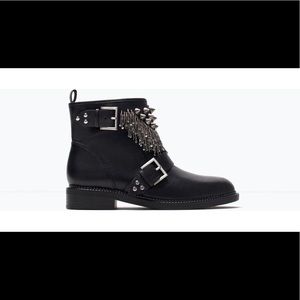 Zara Leather Ankle Boots with Metal Details